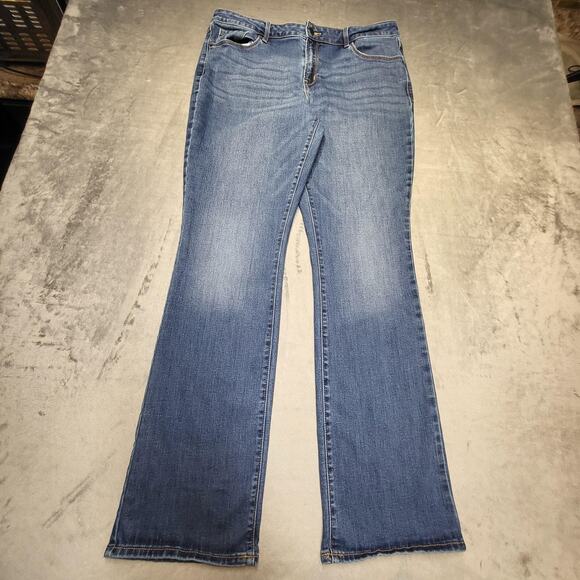 Old Navy Jeans Womens 14 Blue Medium Wash Kicker Boot-Cut Mid-Rise Stretch Denim - Picture 1 of 10